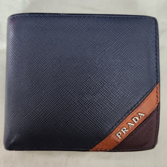 Prada Tricolor Saffiano Stripe Leather Bifold Wallet with Coin Pouch - Picture 1 of 14